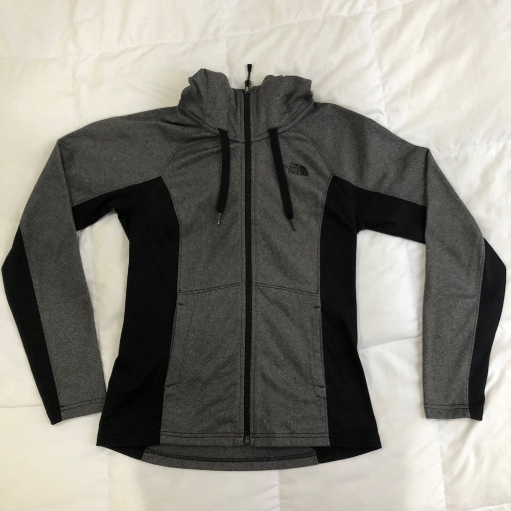 North Face gray and black block zip up